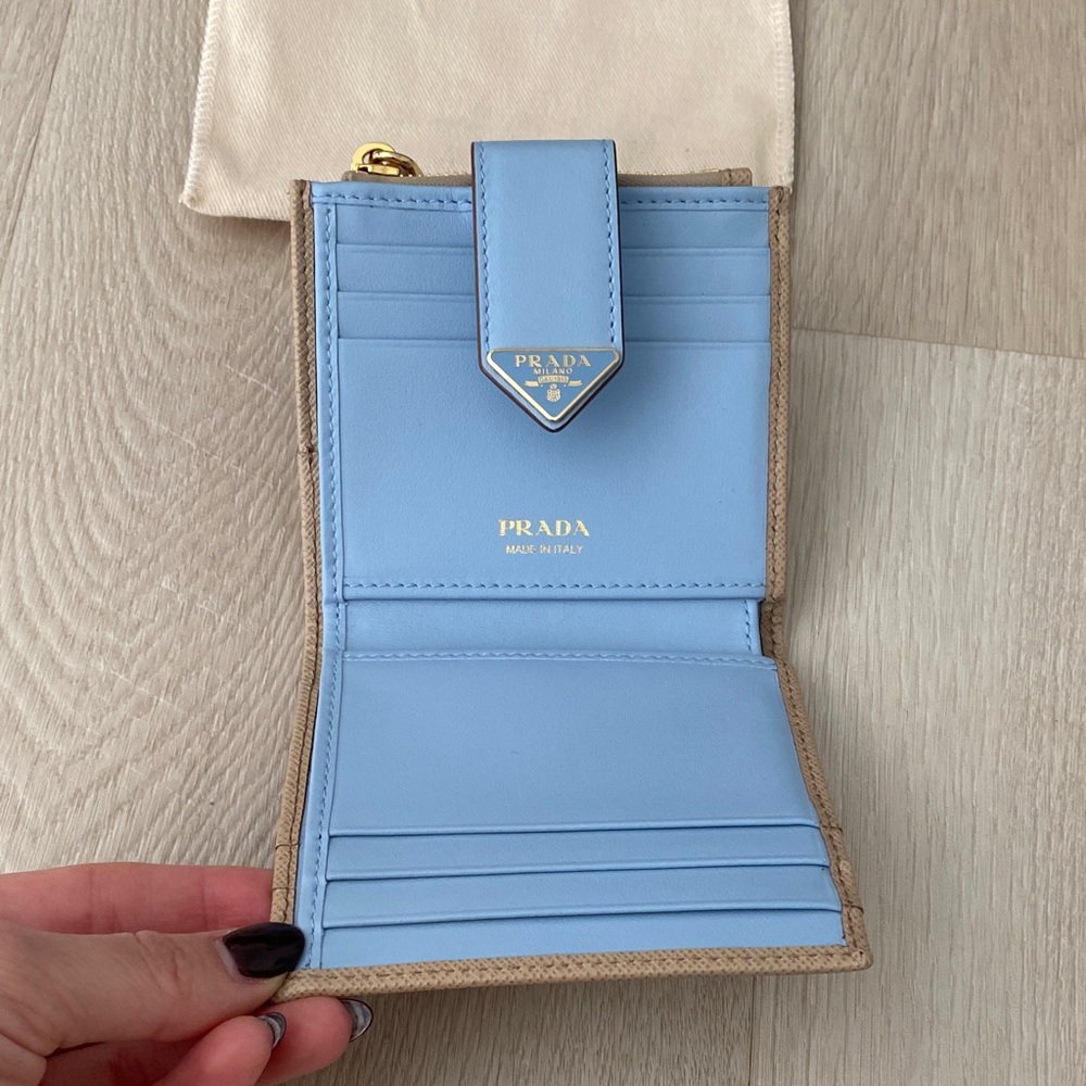 Prada Saffiano Tab Bifold Wallet Beige Blue - Picture 4 of 6